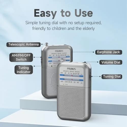 PRUNUS DE333 Pocket AM FM Radio Portable | Excellent Reception, Tuning Knob, AAA Battery Operated thumbnail 3