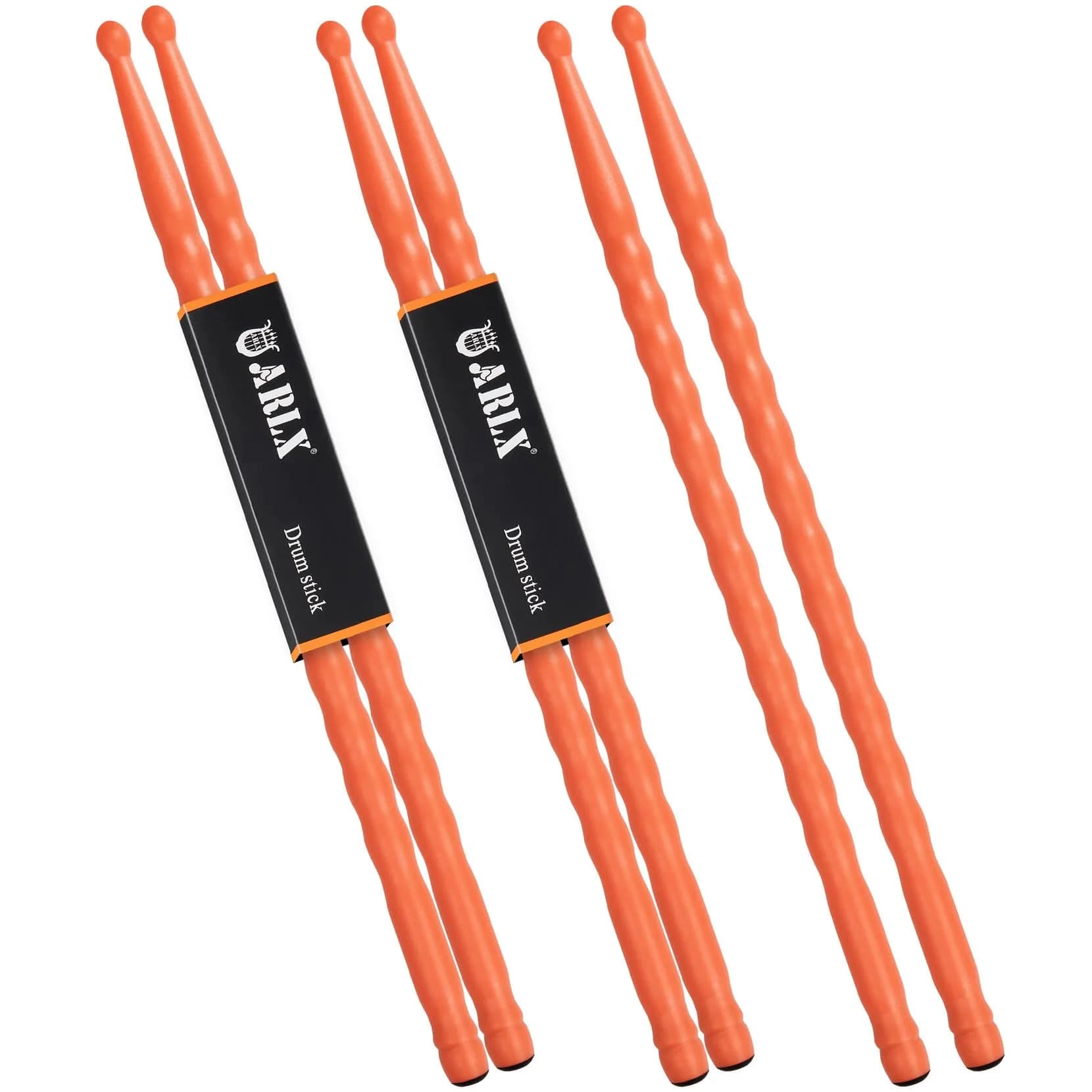 ARLX 5A Carbon Fiber Drum Sticks 3 Pair Orange | Durable & Patented Wave-Design — 3 Pair Orange
