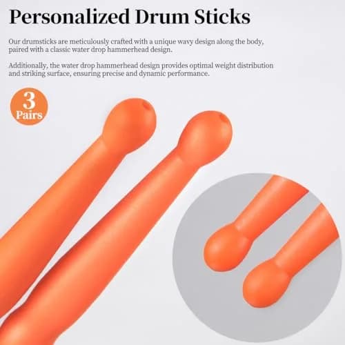 ARLX 5A Carbon Fiber Drum Sticks 3 Pair Orange | Durable & Patented Wave-Design thumbnail 4