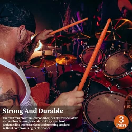 ARLX 5A Carbon Fiber Drum Sticks 3 Pair Orange | Durable & Patented Wave-Design thumbnail 5