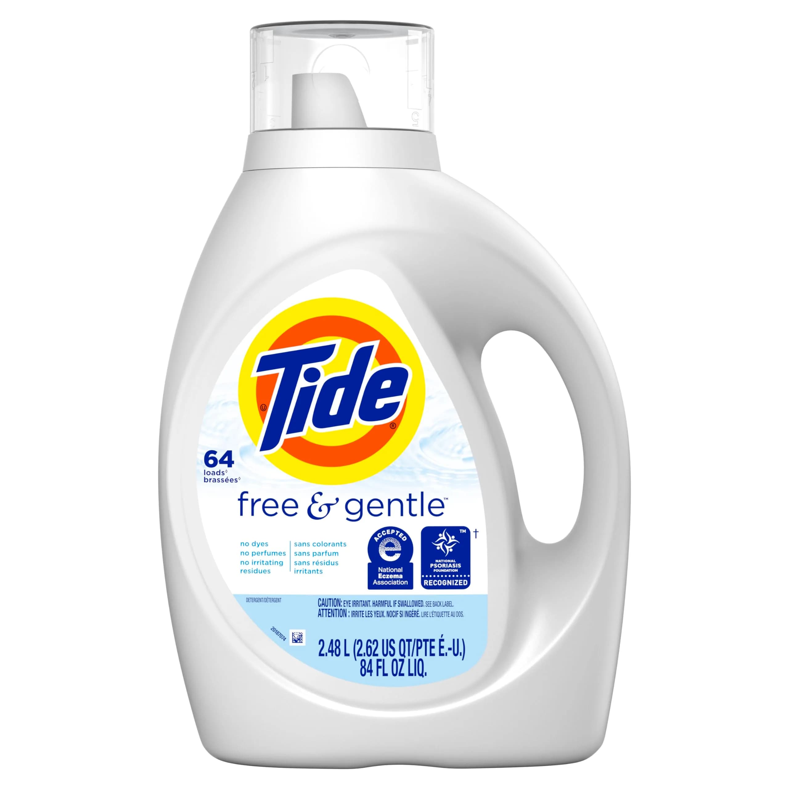 Tide Free and Gentle Liquid Laundry Detergent 84 oz Bottle | Dye-Free, Fragrance-Free Formula for Sensitive Skin