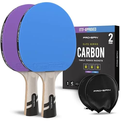 PRO-SPIN Carbon Fiber Table Tennis Rackets | 7-Ply Blade, 2.0mm Sponge, ITTF Approved Rubber (2-Pack, Blue/Violet) thumbnail 1
