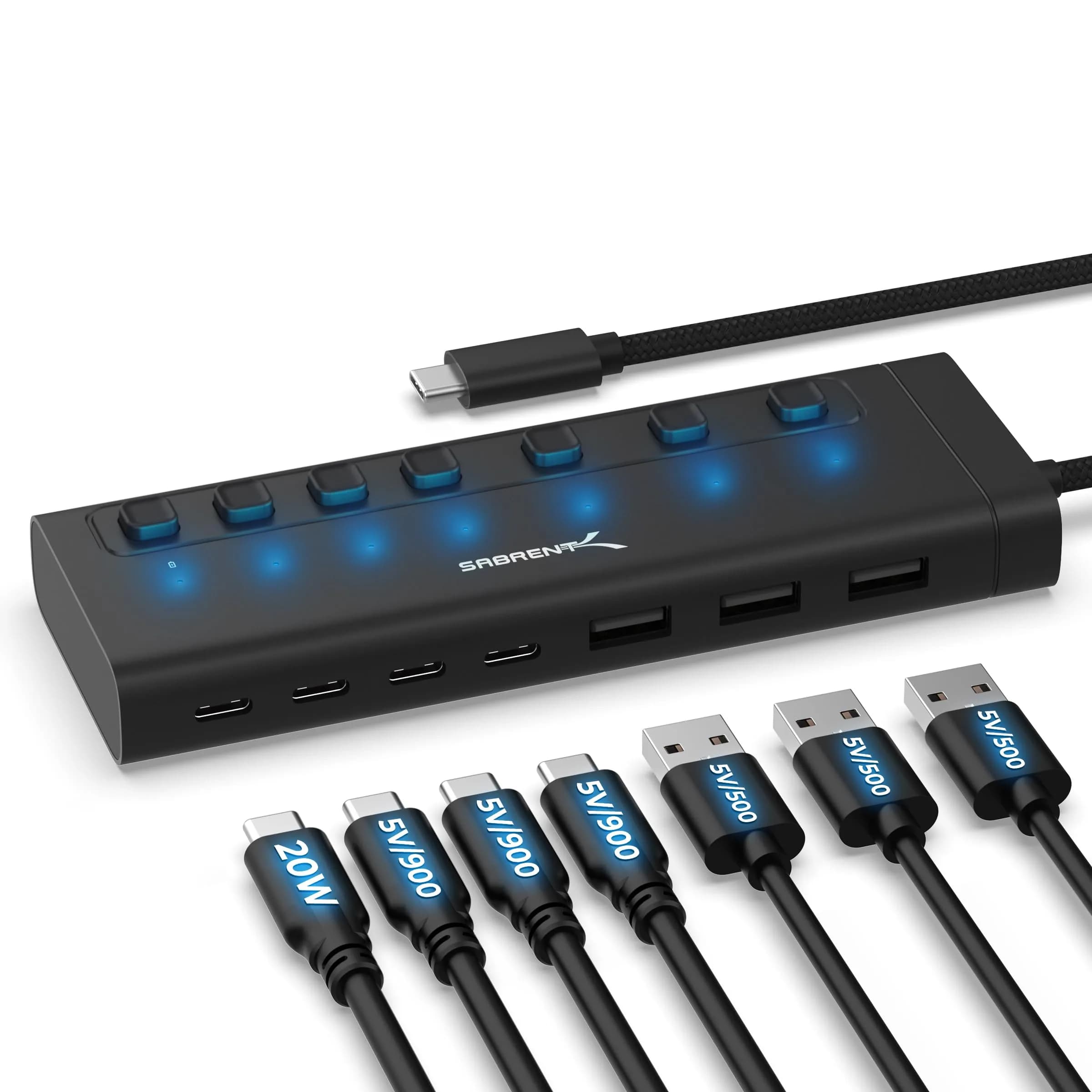 SABRENT 7-Port USB-C Hub, 48W Powered, 5Gbps, 3 USB-A + 4 USB-C (HB-3A4C) | Expands Connectivity for Mac, PC, Steam Deck, ROG Ally