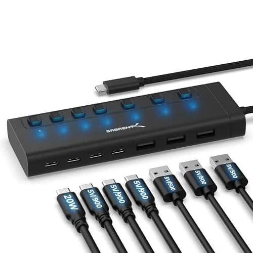 SABRENT 7-Port USB-C Hub, 48W Powered, 5Gbps, 3 USB-A + 4 USB-C (HB-3A4C) | Expands Connectivity for Mac, PC, Steam Deck, ROG Ally thumbnail 1