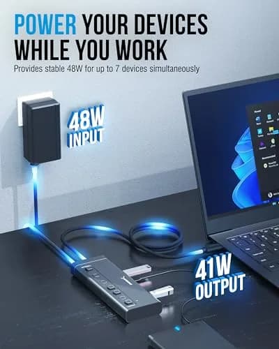 SABRENT 7-Port USB-C Hub, 48W Powered, 5Gbps, 3 USB-A + 4 USB-C (HB-3A4C) | Expands Connectivity for Mac, PC, Steam Deck, ROG Ally thumbnail 3