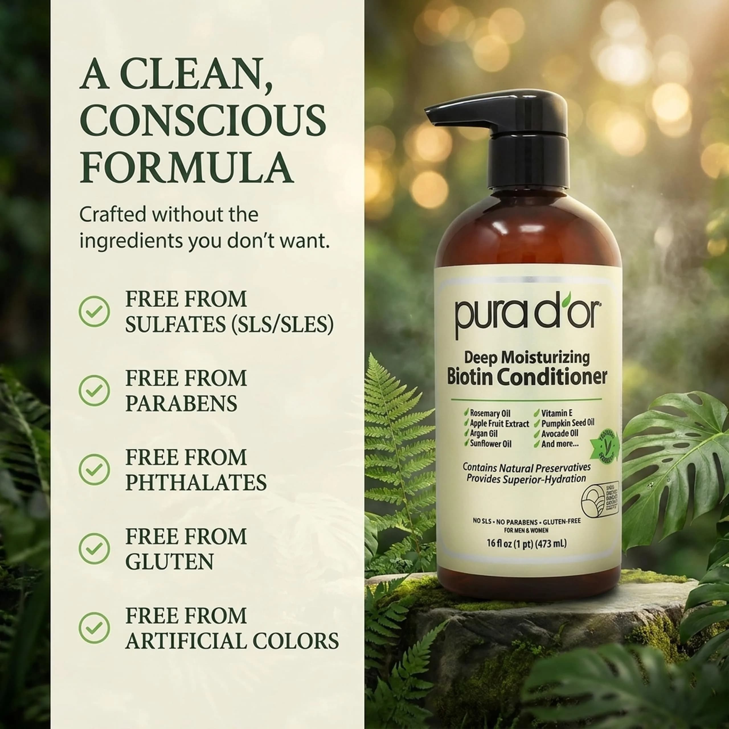 PURA D'OR Deep Moisturizing Biotin Hair Regrowth Conditioner 473ml (16 Fl Oz) | Thickens & Softens Dry, Frizzy Hair - view 4