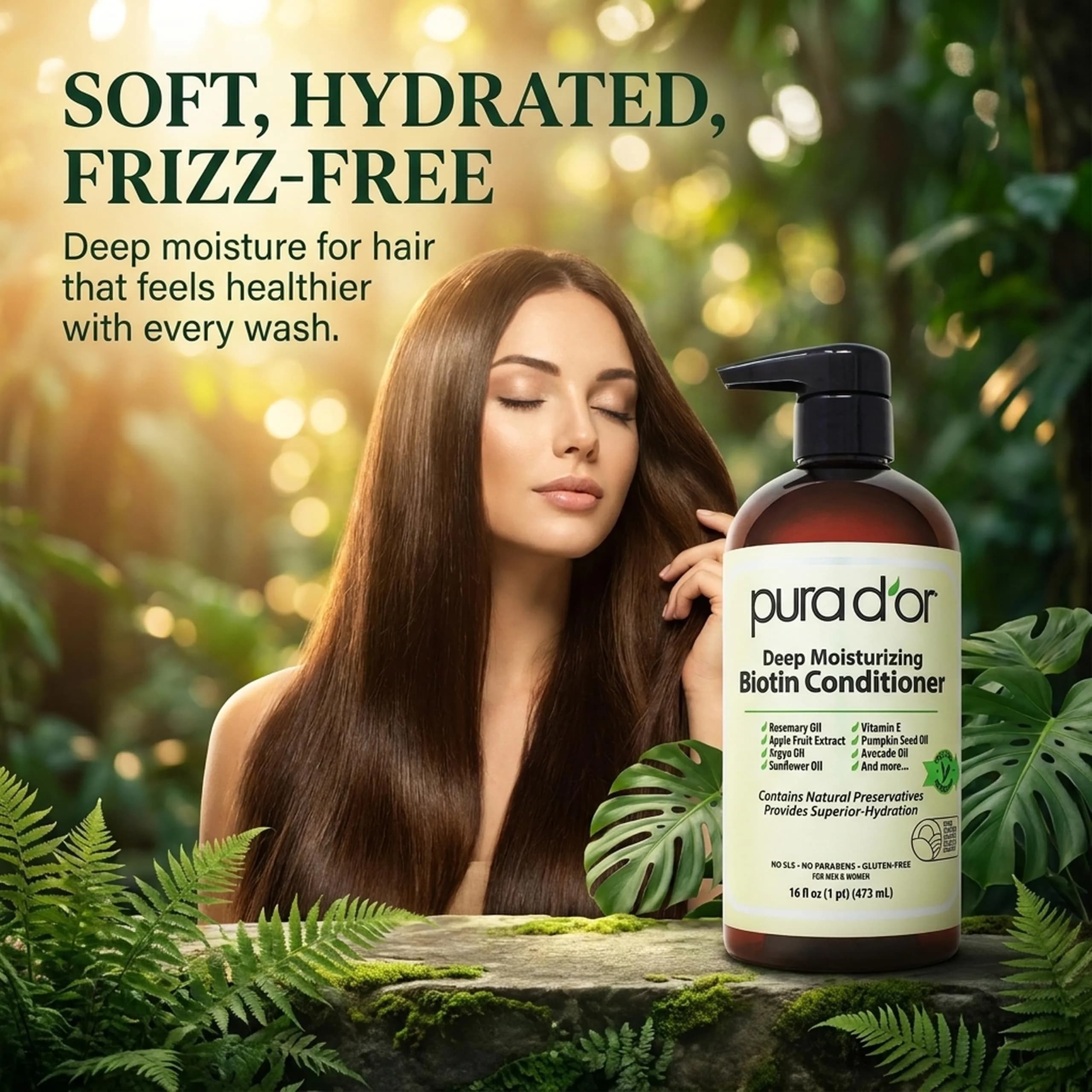 PURA D'OR Deep Moisturizing Biotin Hair Regrowth Conditioner 473ml (16 Fl Oz) | Thickens & Softens Dry, Frizzy Hair - view 5