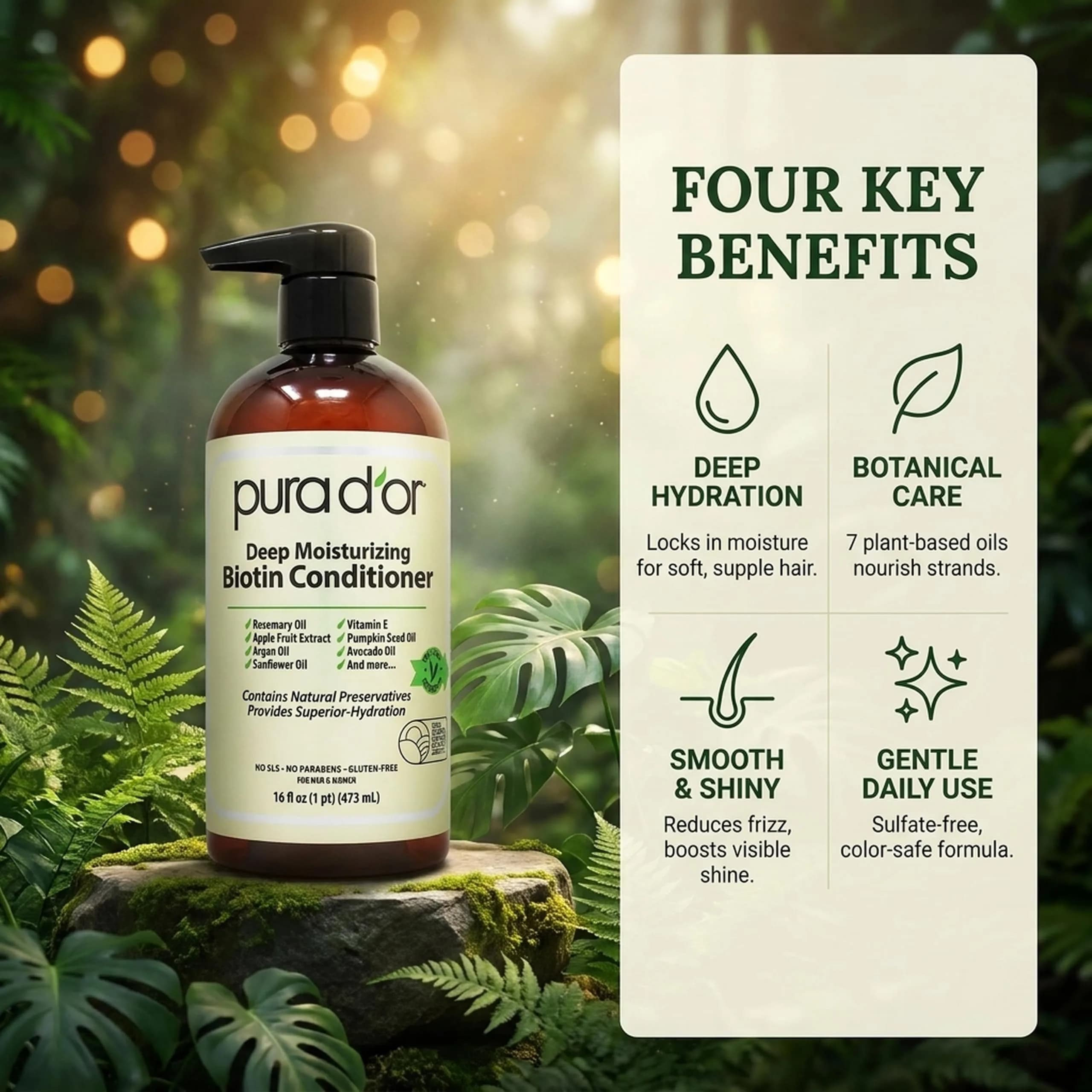 PURA D'OR Deep Moisturizing Biotin Hair Regrowth Conditioner 473ml (16 Fl Oz) | Thickens & Softens Dry, Frizzy Hair - view 6