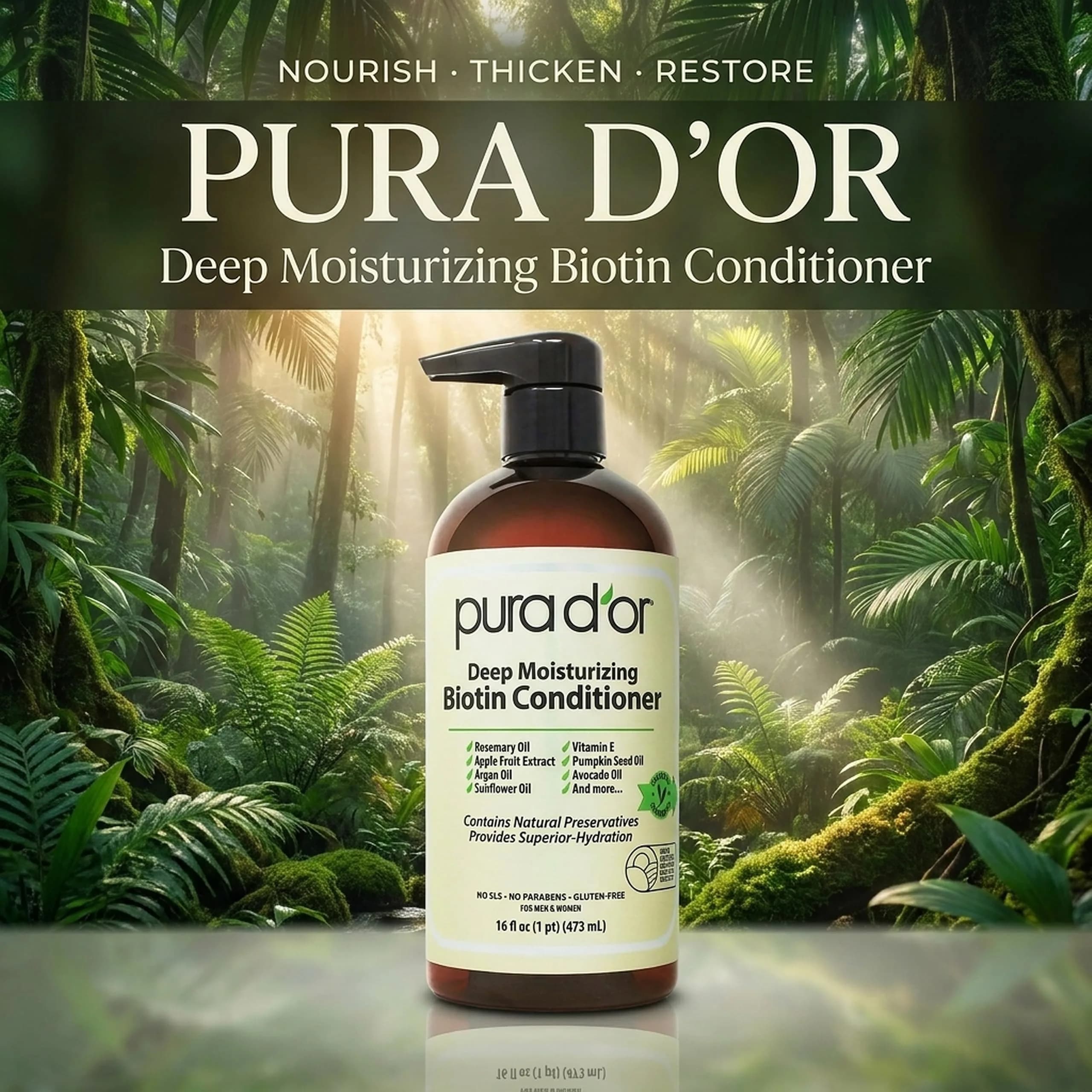 PURA D'OR Deep Moisturizing Biotin Hair Regrowth Conditioner 473ml (16 Fl Oz) | Thickens & Softens Dry, Frizzy Hair - view 2