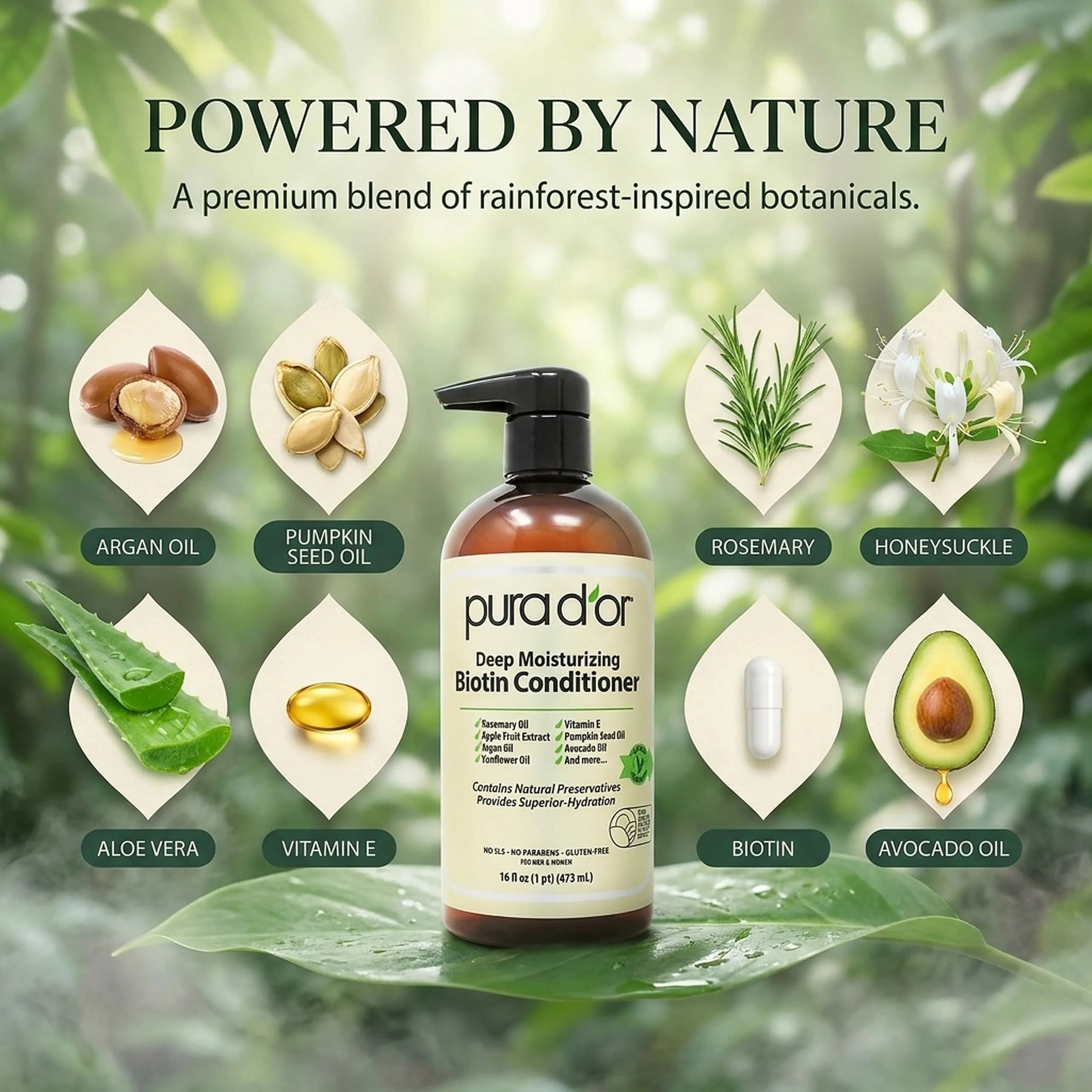 PURA D'OR Deep Moisturizing Biotin Hair Regrowth Conditioner 473ml (16 Fl Oz) | Thickens & Softens Dry, Frizzy Hair - view 3