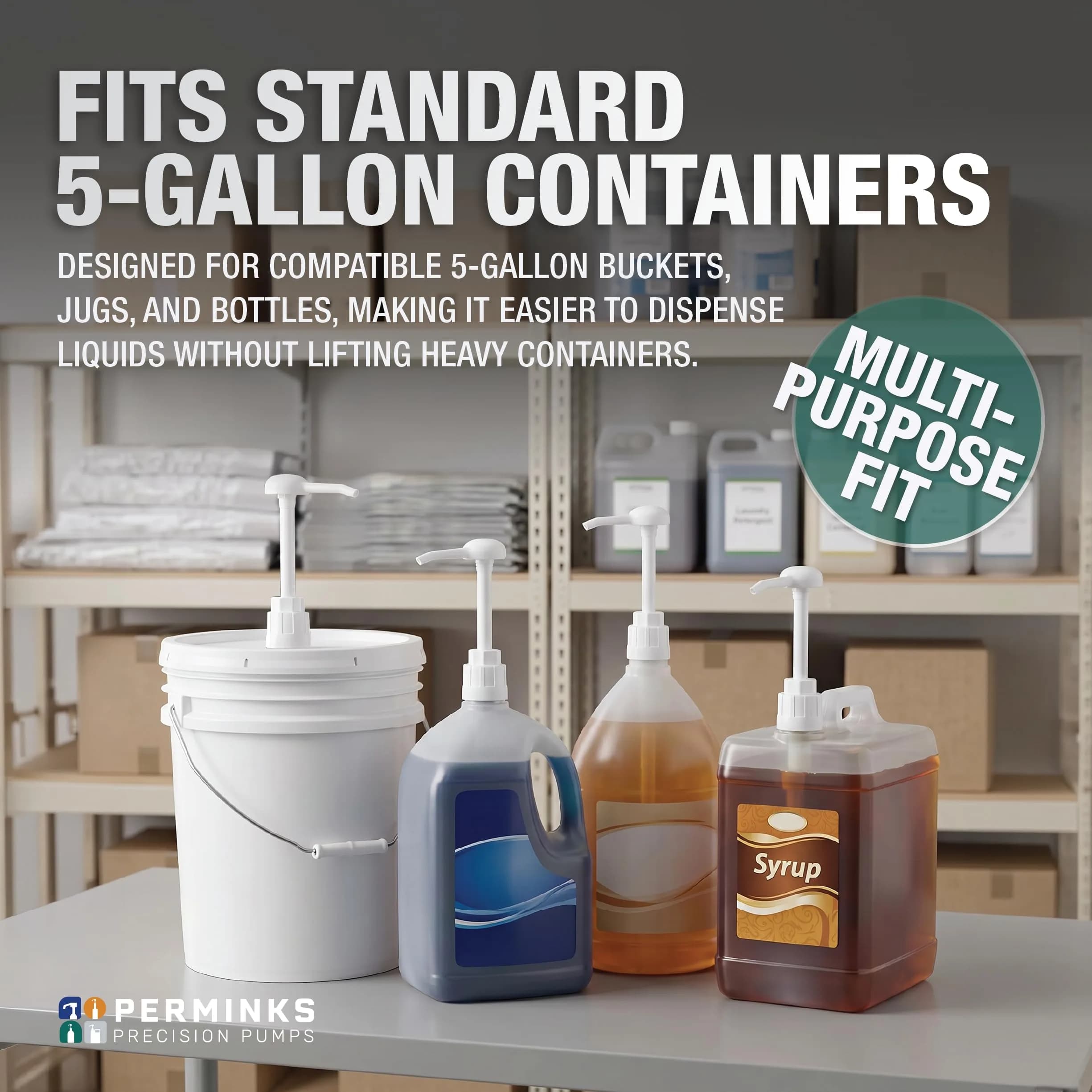 PERMINKS 5 Gallon Pump Dispenser (2-Pack) | Universal Fit for Buckets & Large Containers - view 2