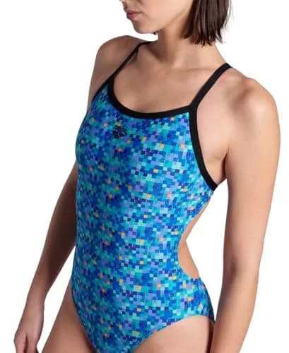 ARENA Women's MaxLife Training Swimsuit Challenge Back, Black/Blue Multi, US Size 22 | Chlorine-Proof, UPF 50+ thumbnail 3