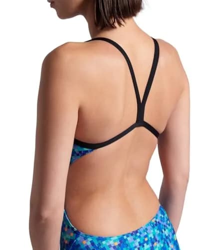 ARENA Women's Pool Tiles Challenge Back One Piece Swimsuit MaxLife, Black/Blue Multi, US Size 24 | Chlorine-Resistant & Eco-Friendly thumbnail 4