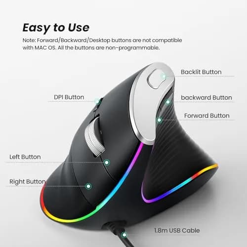 Nulea M504 Wired Vertical Ergonomic Mouse with 4 Adjustable DPI & 11 RGB Modes, Right Hand, Black (1 Unit) thumbnail 4