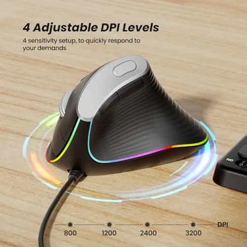 Nulea M504 Wired Vertical Ergonomic Mouse with 4 Adjustable DPI & 11 RGB Modes, Right Hand, Black (1 Unit) thumbnail 6