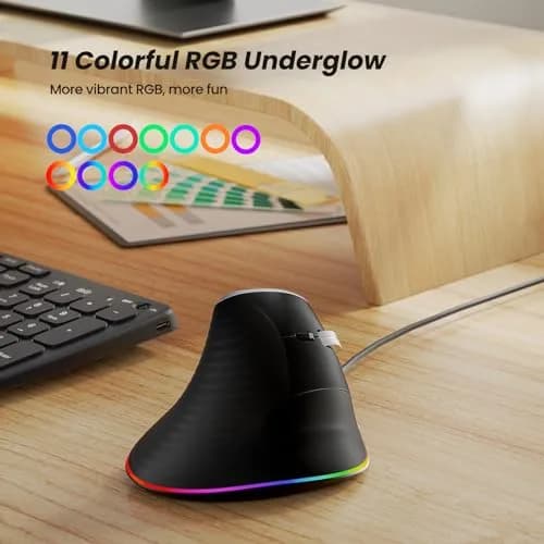 Nulea M504 Wired Vertical Ergonomic Mouse with 4 Adjustable DPI & 11 RGB Modes, Right Hand, Black (1 Unit) thumbnail 7
