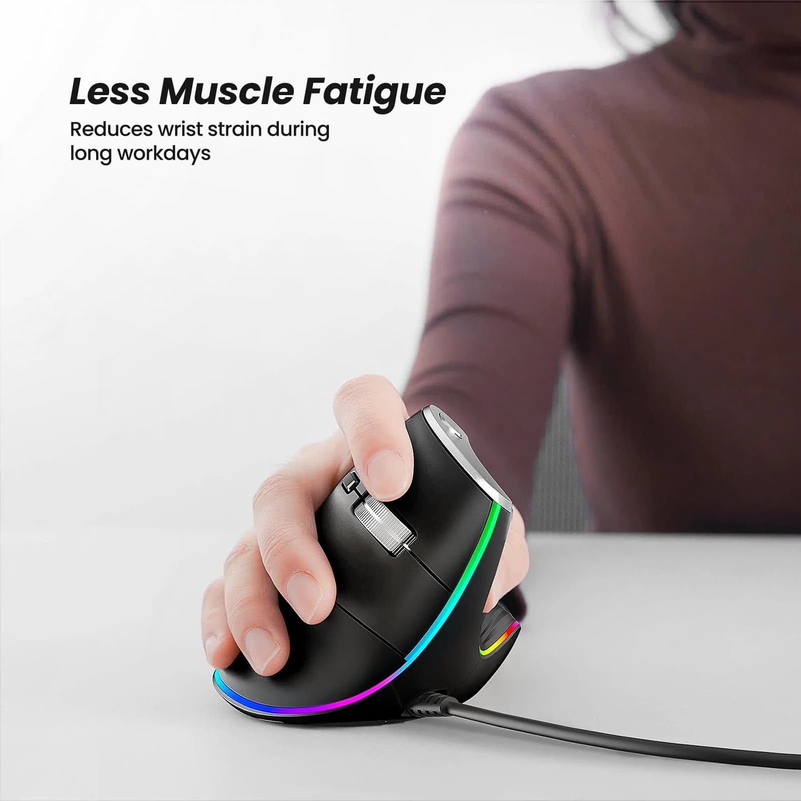 Nulea M504 Wired Vertical Ergonomic Mouse - B-Black, 4-Level DPI & RGB Lighting - view 2