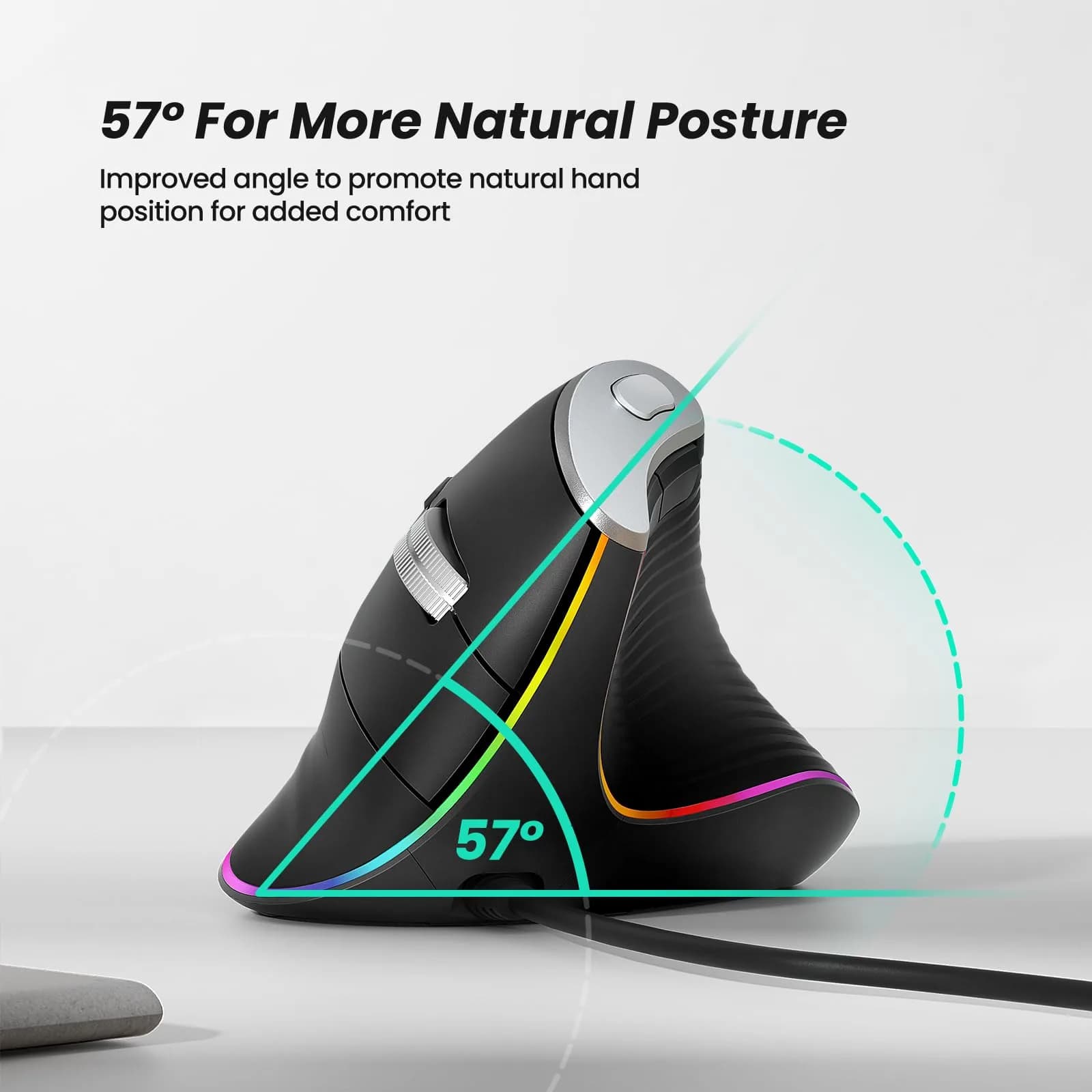 Nulea M504 Wired Vertical Ergonomic Mouse - B-Black, 4-Level DPI & RGB Lighting - view 3