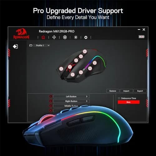 Redragon M612 PRO Wireless RGB Optical Gaming Mouse 8000 DPI 12 Programmable Buttons | 3-Mode Connectivity thumbnail 8