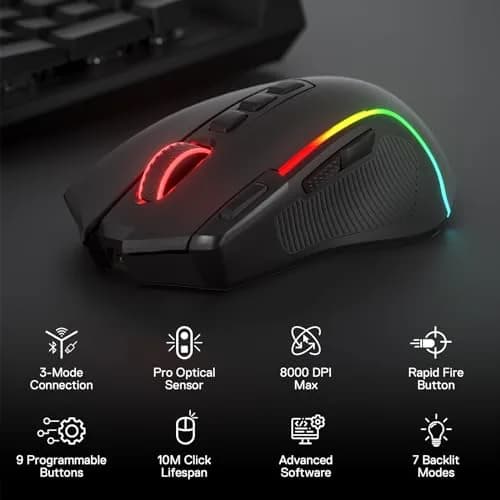 Redragon M612 PRO Wireless RGB Optical Gaming Mouse 8000 DPI 12 Programmable Buttons | 3-Mode Connectivity thumbnail 2