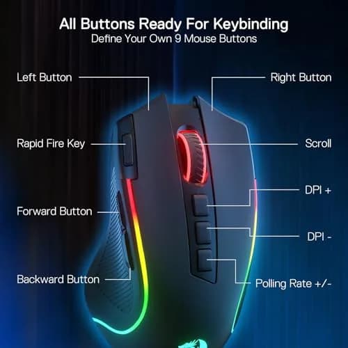 Redragon M612 PRO Wireless RGB Optical Gaming Mouse 8000 DPI 12 Programmable Buttons | 3-Mode Connectivity thumbnail 4