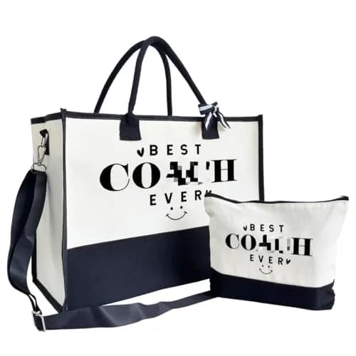 SUSZDOU Canvas Beach Tote Bag with Matching Makeup Pouch | Large Capacity, Waterproof, Reusable thumbnail 1