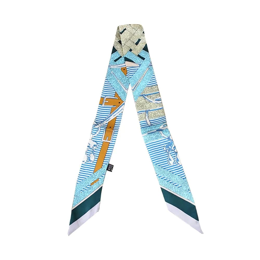 JERLA 100% Mulberry Silk Scarf 88cm x 5cm | Horse Chewing Ring Blue — Horse Chewing Ring Blue