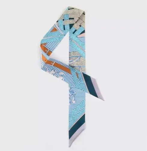 JERLA 100% Mulberry Silk Scarf 88cm x 5cm | Horse Chewing Ring Blue thumbnail 2