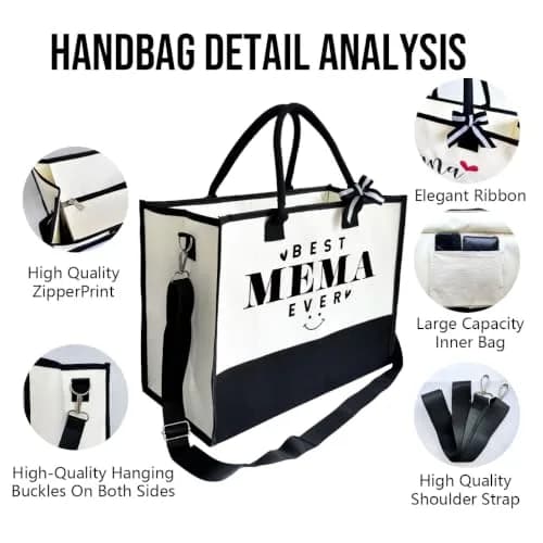 SUSZDOU Gift for Best Mema Ever Large Canvas Beach Bag with Inner Pocket and Makeup Pouch | Reusable Travel Shoulder Bag for Women thumbnail 7
