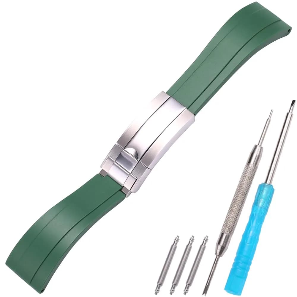 Feyert MilitaryGreen Rubber Watch Band 21mm (0.83 inch) | Durable & Waterproof for Rolex Daytona Yachtmaster — MilitaryGreen Silverbuckle / 20mm
