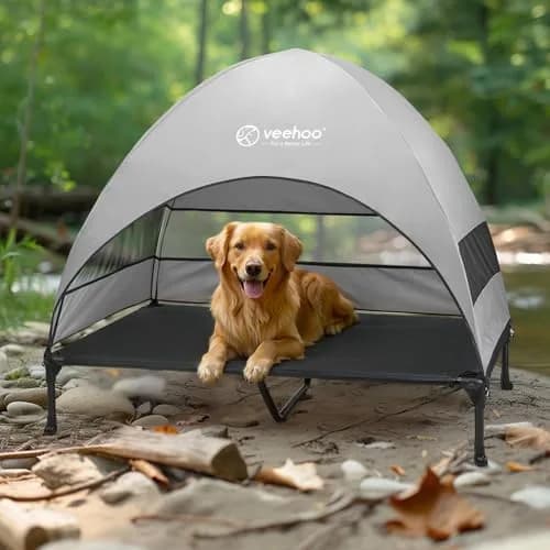 Veehoo Elevated Dog Bed with Canopy, Cooling Outdoor Pet Cot 124cm x 84cm x 108cm | Heavy Duty 68kg Capacity thumbnail 7