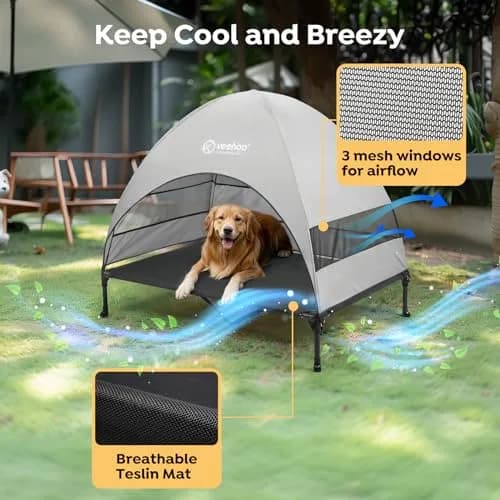 Veehoo Elevated Dog Bed with Canopy, Cooling Outdoor Pet Cot 124cm x 84cm x 108cm | Heavy Duty 68kg Capacity thumbnail 3