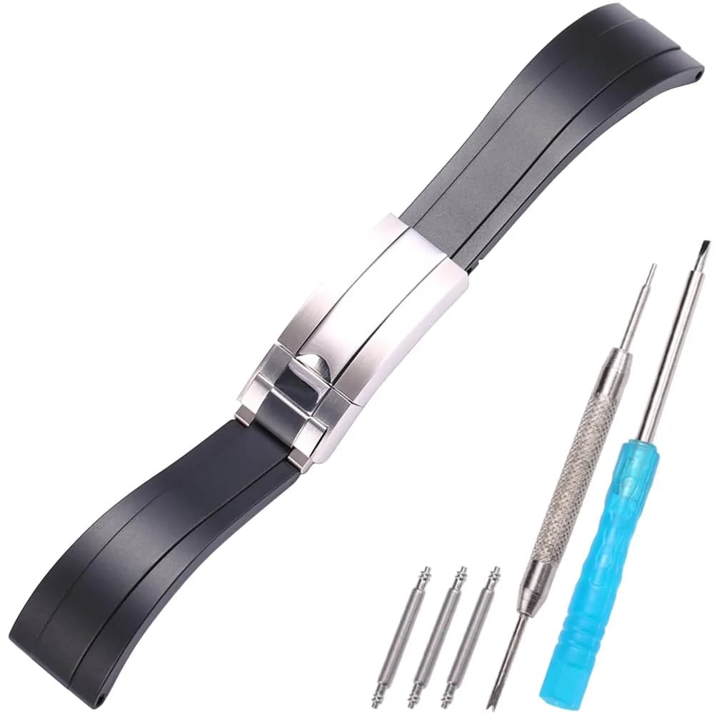 Feyert 20mm Fluororubber Watch Band with Silver Deployment Buckle | Classic Style for Rolex & Other Watches - main product image
