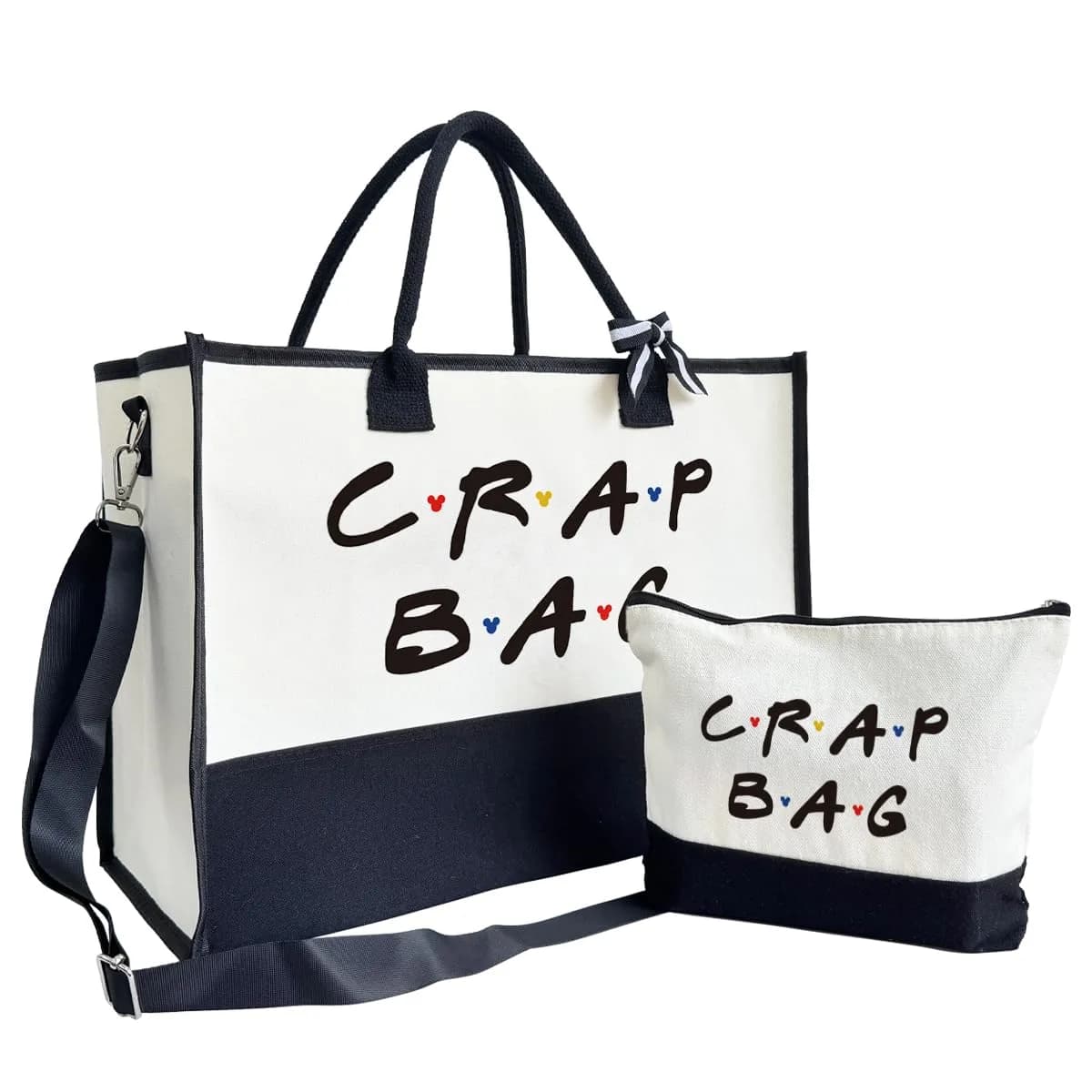 SUSZDOU Canvas Beach Tote Bag with Matching Makeup Pouch | Large Capacity, Waterproof, Reusable — Crapbag