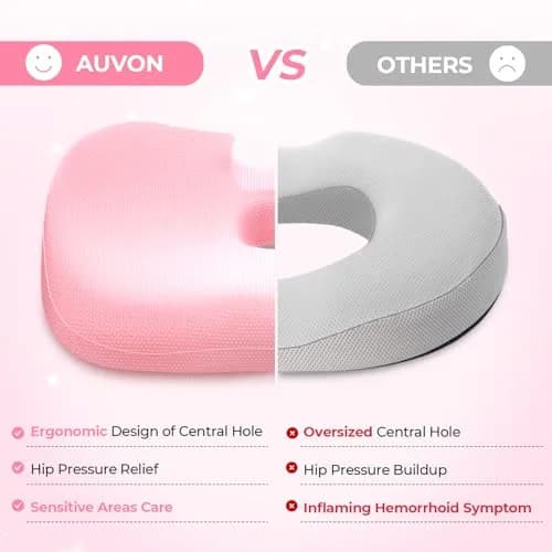 AUVON Donut Seat Cushion for Tailbone Pain Relief, Orthopedic Memory Foam Coccyx Pillow 42cm x 41cm (17.2''L x 16.2''W) thumbnail 4