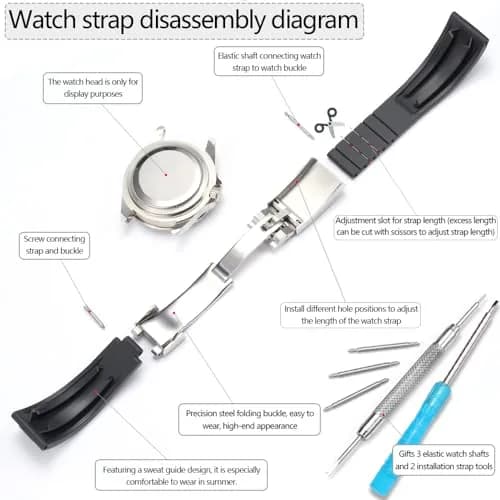 Feyert 20mm Rubber Watch Band with Silver Buckle | Adjustable Size, Waterproof Fluororubber Strap thumbnail 2