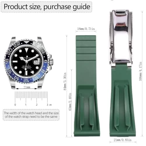 Feyert MilitaryGreen Rubber Watch Band 21mm (0.83 inch) | Durable & Waterproof for Rolex Daytona Yachtmaster thumbnail 3