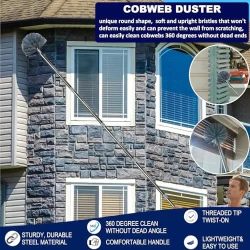 Toromp High Reach Cobweb Duster Kit with 14 Ft Extension Pole & Washable Heads | Cleans up to 20 Ft High thumbnail 5
