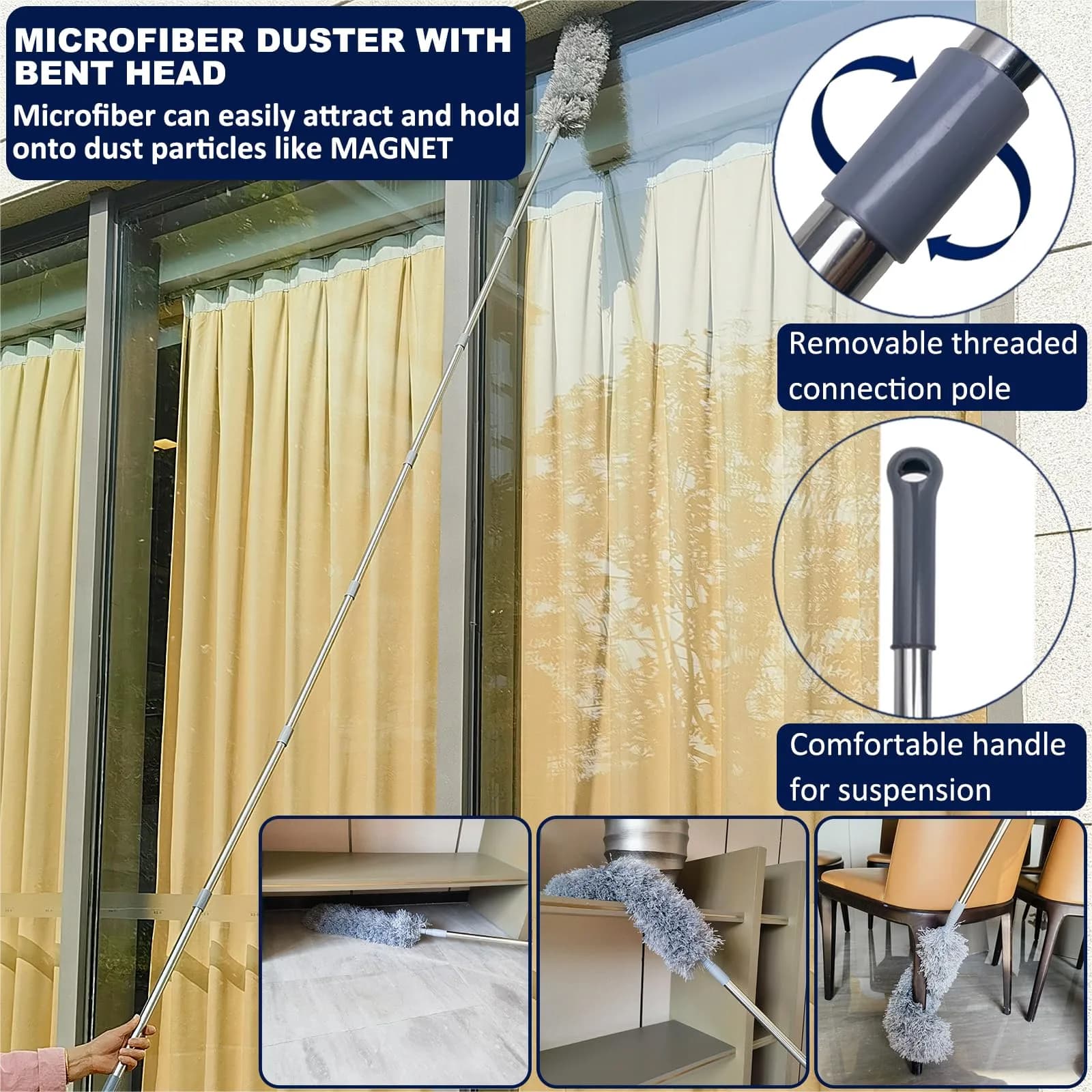 Toromp High Reach Cobweb Duster Kit with 14 Ft Extension Pole & Washable Heads | Cleans up to 20 Ft High - view 6