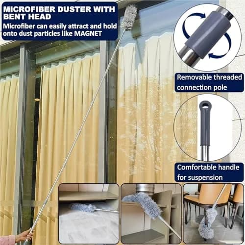 Toromp High Reach Cobweb Duster Kit with 14 Ft Extension Pole & Washable Heads | Cleans up to 20 Ft High thumbnail 6