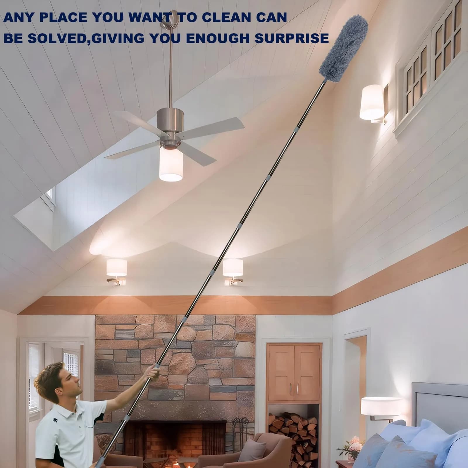 Toromp High Reach Cobweb Duster Kit with 14 Ft Extension Pole & Washable Heads | Cleans up to 20 Ft High - view 7