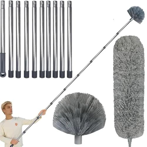 Toromp High Reach Cobweb Duster Kit with 14 Ft Extension Pole & Washable Heads | Cleans up to 20 Ft High thumbnail 1