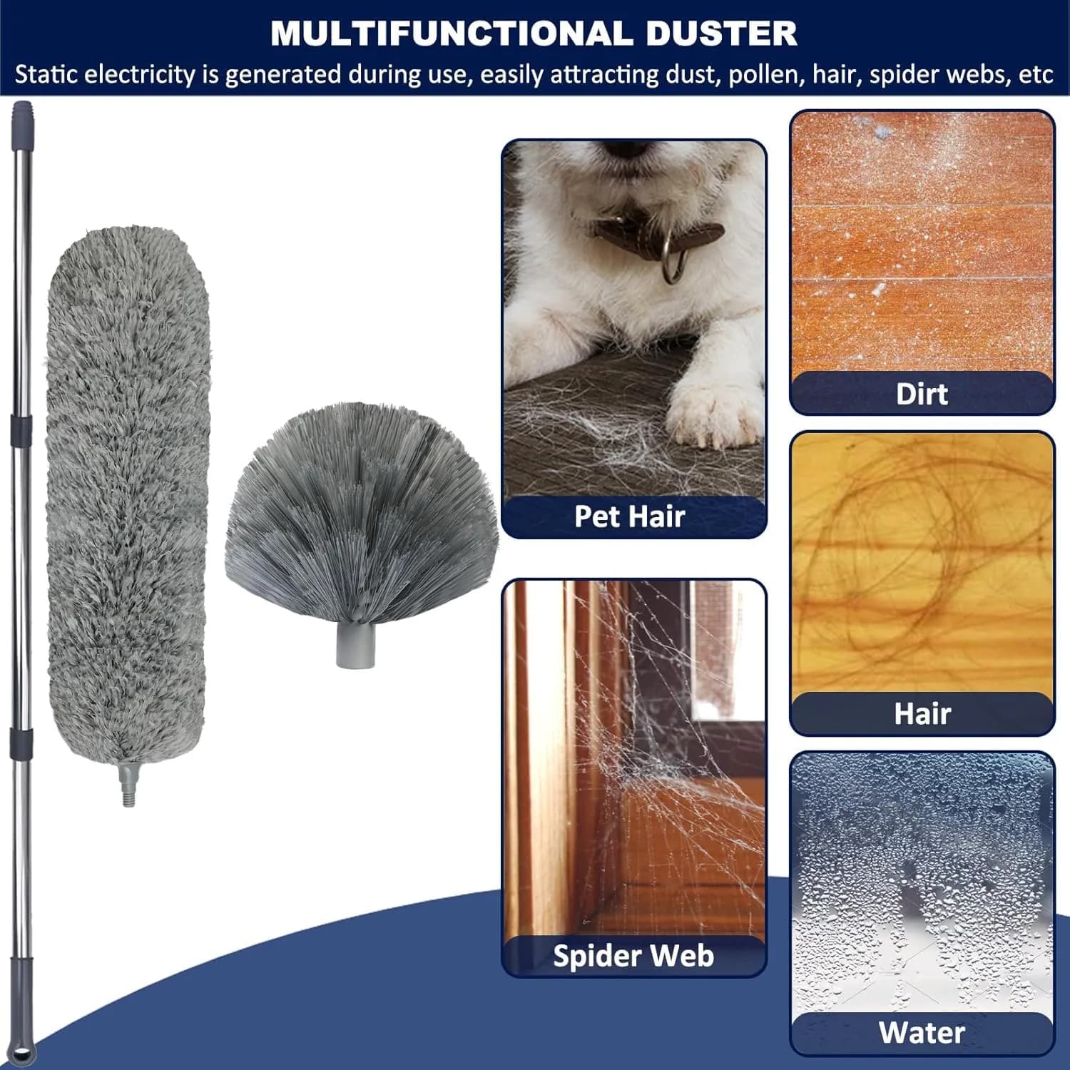 Toromp High Reach Cobweb Duster Kit with 14 Ft Extension Pole & Washable Heads | Cleans up to 20 Ft High - view 3