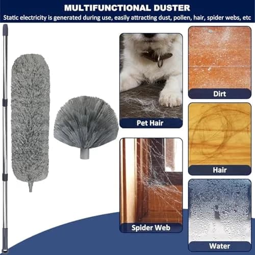 Toromp High Reach Cobweb Duster Kit with 14 Ft Extension Pole & Washable Heads | Cleans up to 20 Ft High thumbnail 3