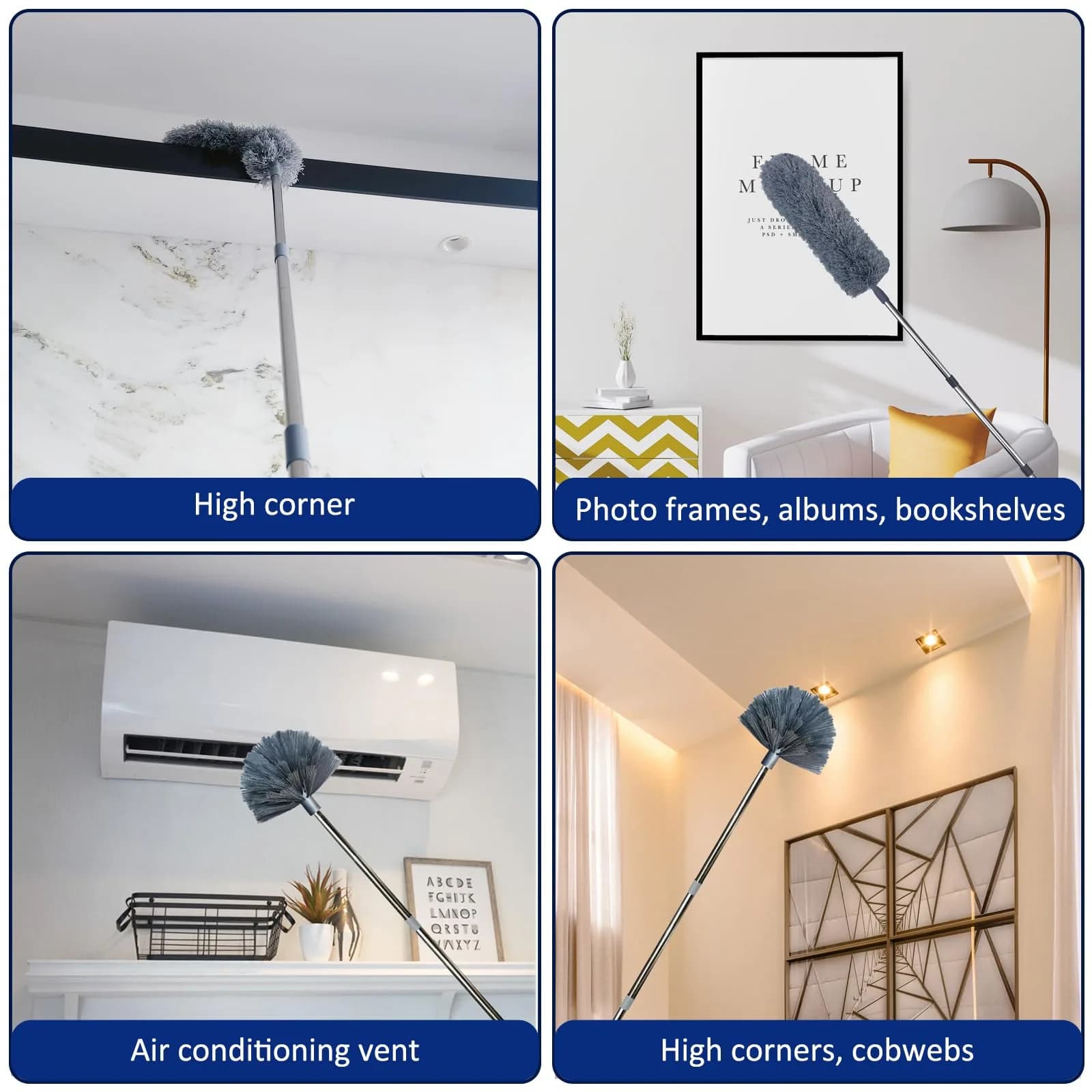 Toromp High Reach Cobweb Duster Kit with 14 Ft Extension Pole & Washable Heads | Cleans up to 20 Ft High - view 4