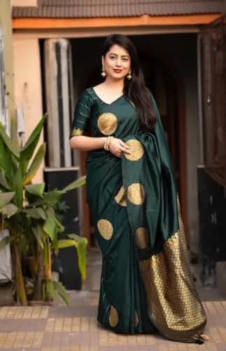Avantika Fashion Women's Kanjivaram Silk Saree 5.3m | Elegant Banarasi Style, Green, One Size thumbnail 3