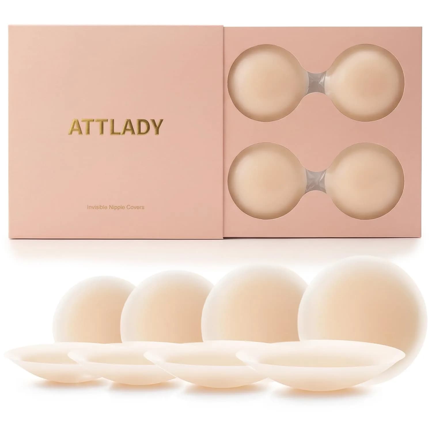 ATTLADY Nipple Covers 4 Pairs Silicone Reusable No Show | Hypoallergenic, Waterproof & Discreet