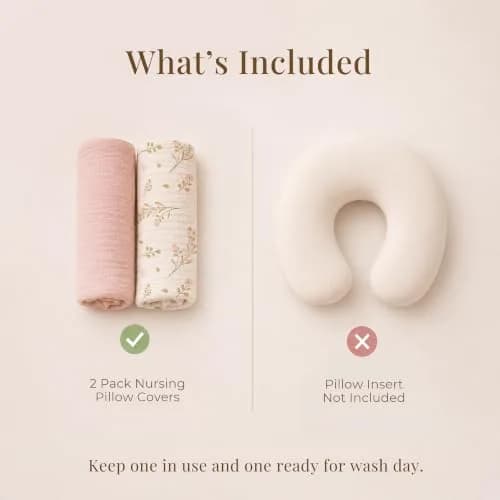 Konssy 2-Pack Muslin Nursing Pillow Covers, Floral Soft Slipcover for Baby | 25" x 18" | 100% Cotton, Zipper thumbnail 3
