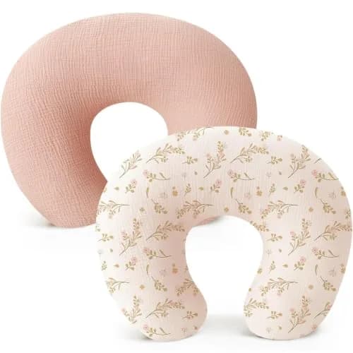Konssy 2-Pack Muslin Nursing Pillow Covers, Floral Soft Slipcover for Baby | 25" x 18" | 100% Cotton, Zipper - main product image