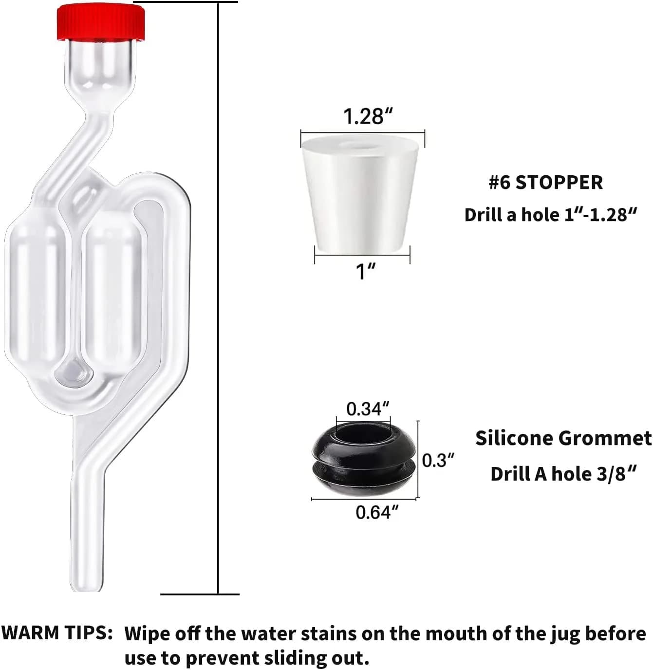 Zazolyne S-Shape Airlock with #6 Stopper & Grommets (5 Sets) | Bubble Fermentation Lock for Brewing Wine Making - view 2